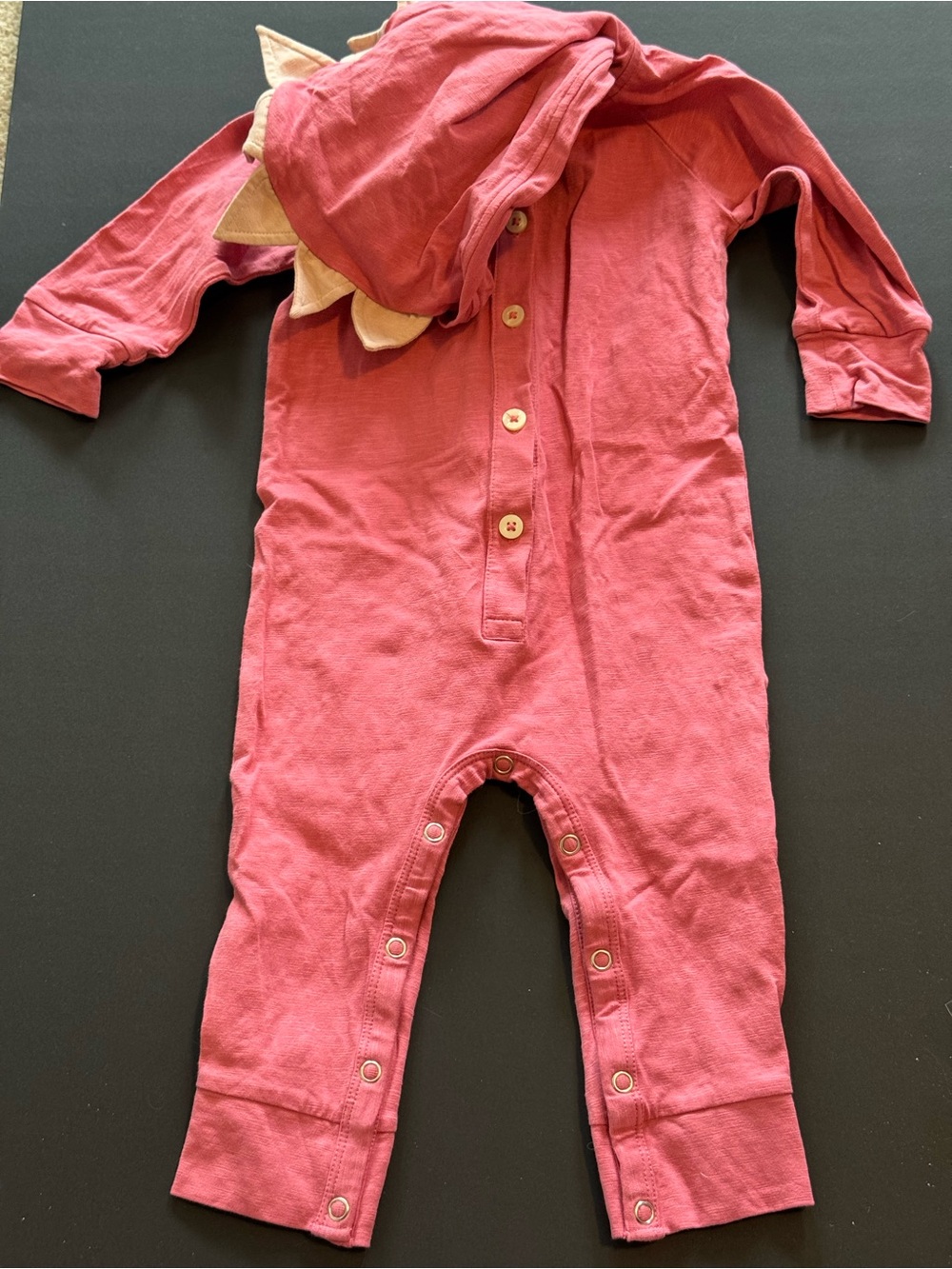 kate quinn Coral Pink Dinosaur Hooded Romper